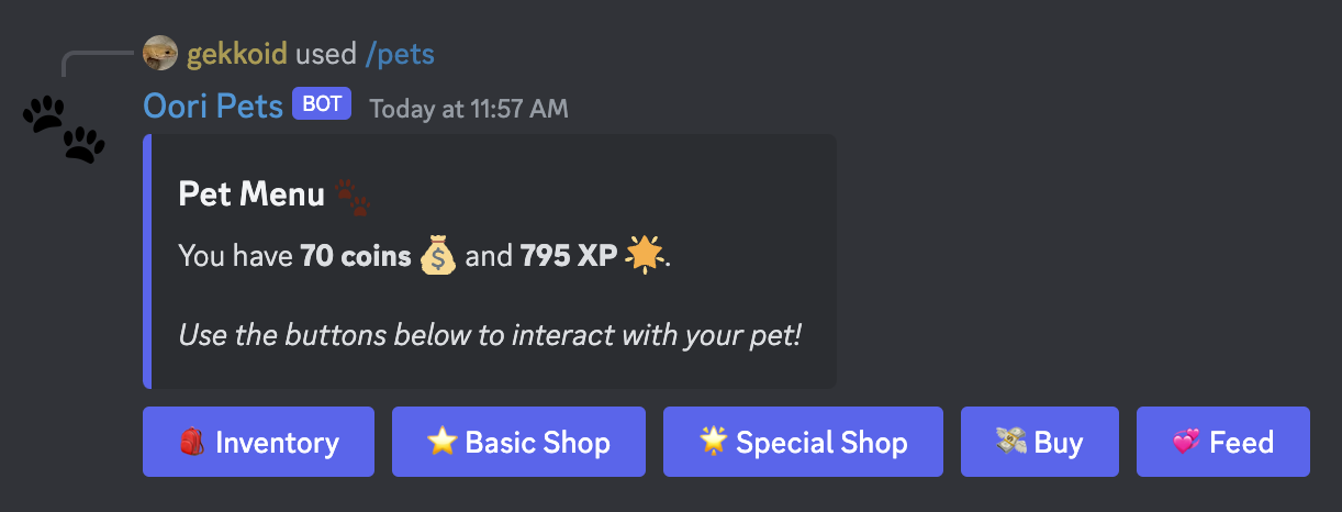 Oori Pets main menu